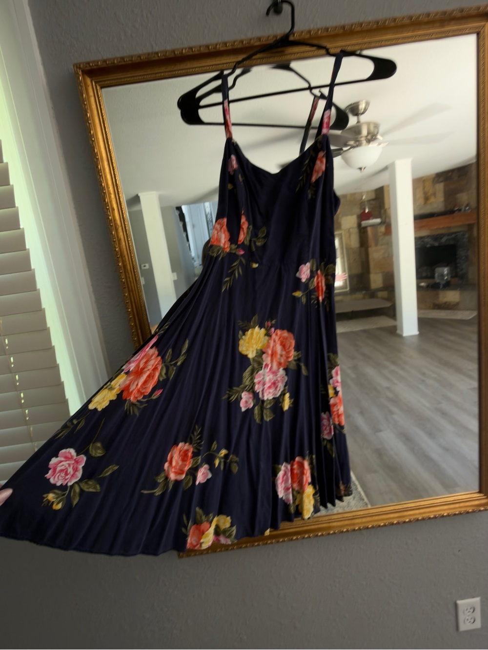 Old Navy Navy Floral Spaghetti Strap Midi Dress